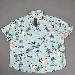 Men 3XL Bluey Hawaiian Shirt Stretch Fathers Day Sailboat Lightweight Disney New